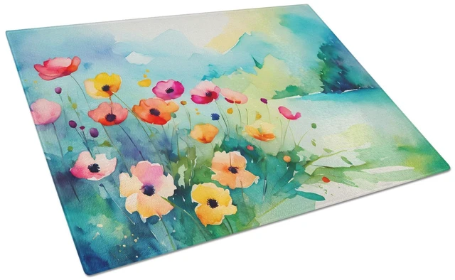 Main image of NEW Anemones in Watercolor Glass Cutting Board Decorative Tempered Glass Kitchen Cutting and Serving Board Large Size Chopping B