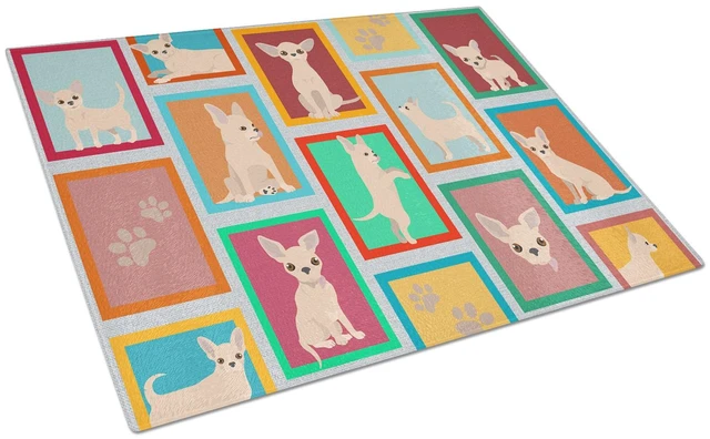 Main image of NEW Lots of Cream Chihuahua Glass Cutting Board Decorative Tempered Glass Kitchen Cutting and Serving Board Large Size Chopping
