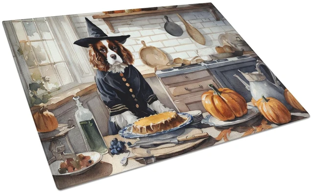 Main image of NEW Cavalier Spaniel Fall Kitchen Pumpkins Glass Cutting Board Decorative Tempered Glass Kitchen Cutting and Serving Board Large