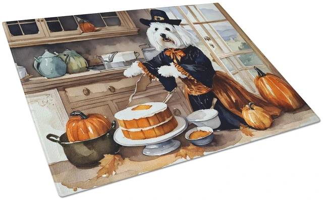 Main image of NEW Coton De Tulear Fall Kitchen Pumpkins Glass Cutting Board Decorative Tempered Glass Kitchen Cutting and Serving Board Large