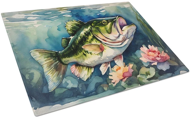 Main image of NEW Largemouth Bass Glass Cutting Board Decorative Tempered Glass Kitchen Cutting and Serving Board Large Size Chopping Board