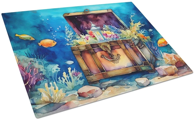 Main image of NEW Treasure Chest Glass Cutting Board Decorative Tempered Glass Kitchen Cutting and Serving Board Large Size Chopping Board
