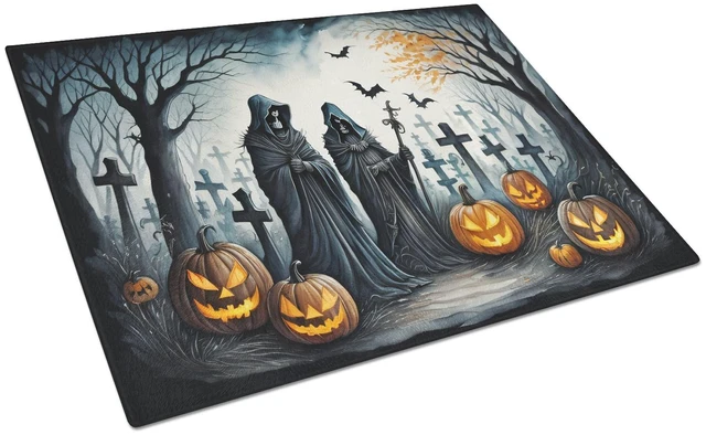 Main image of NEW The Grim Reaper Spooky Halloween Glass Cutting Board Decorative Tempered Glass Kitchen Cutting and Serving Board Large Size