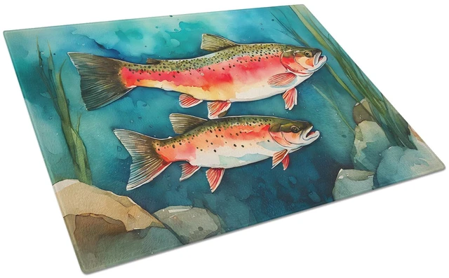 Main image of NEW Trout Glass Cutting Board Decorative Tempered Glass Kitchen Cutting and Serving Board Large Size Chopping Board