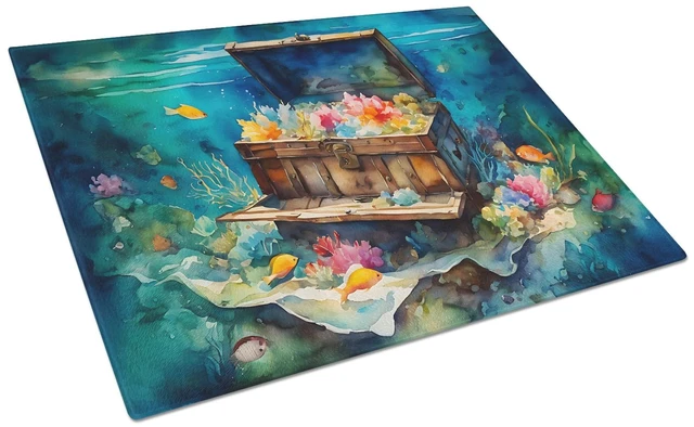 Main image of NEW Treasure Chest Glass Cutting Board Decorative Tempered Glass Kitchen Cutting and Serving Board Large Size Chopping Board