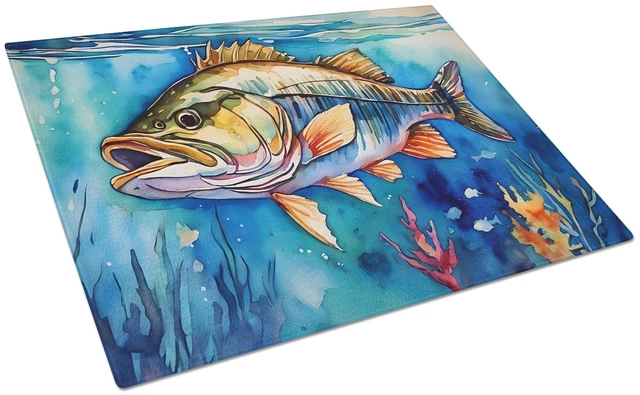Main image of NEW Striped Bass Glass Cutting Board Decorative Tempered Glass Kitchen Cutting and Serving Board Large Size Chopping Board