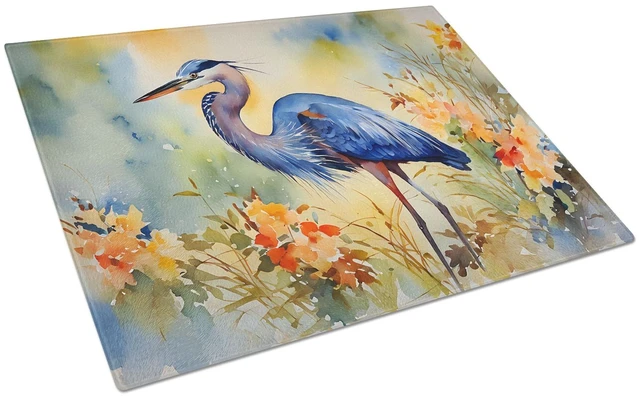 Main image of NEW Blue Heron Glass Cutting Board Decorative Tempered Glass Kitchen Cutting and Serving Board Large Size Chopping Board