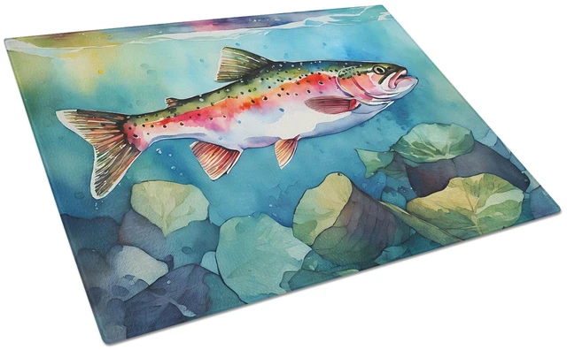 Main image of NEW Rainbow Trout Glass Cutting Board Decorative Tempered Glass Kitchen Cutting and Serving Board Large Size Chopping Board