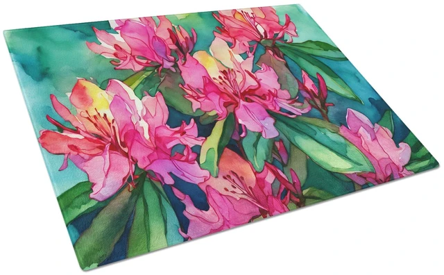 Main image of NEW West Virginia Rhododendrons in Watercolor Glass Cutting Board Decorative Tempered Glass Kitchen Cutting and Serving Board La