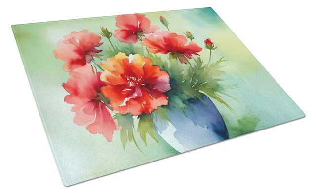 Main image of NEW Ohio Scarlet Carnations in Watercolor Glass Cutting Board Decorative Tempered Glass Kitchen Cutting and Serving Board Large