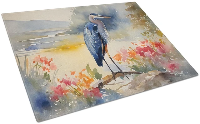 Main image of NEW Blue Heron Glass Cutting Board Decorative Tempered Glass Kitchen Cutting and Serving Board Large Size Chopping Board