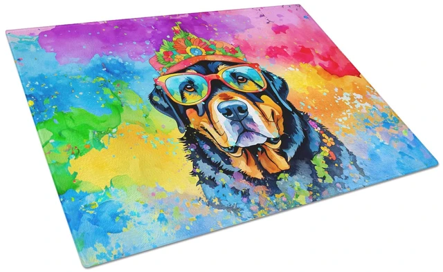 Main image of NEW Rottweiler Hippie Dawg Glass Cutting Board Decorative Tempered Glass Kitchen Cutting and Serving Board Large Size Chopping B
