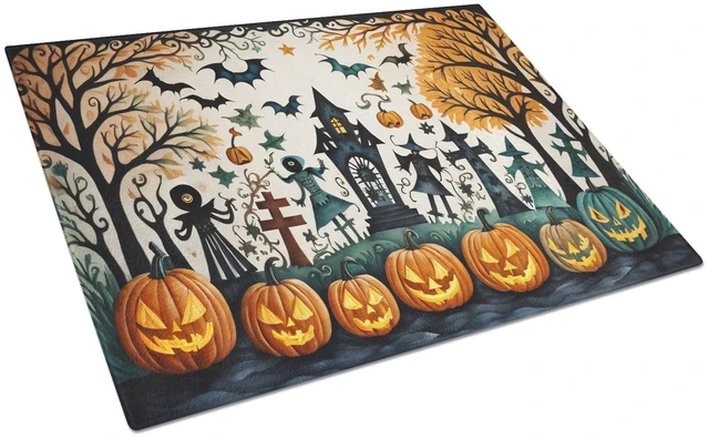 Main image of NEW Papel Picado Skeletons Spooky Halloween Glass Cutting Board Decorative Tempered Glass Kitchen Cutting and Serving Board Larg