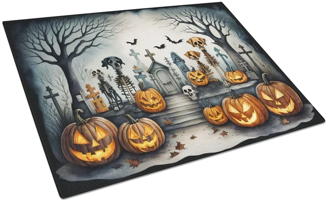 Main image of NEW Pet Cemetery Spooky Halloween Glass Cutting Board Decorative Tempered Glass Kitchen Cutting and Serving Board Large Size Cho