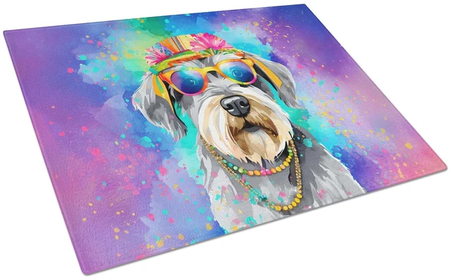 Main image of NEW Schnauzer Hippie Dawg Glass Cutting Board Decorative Tempered Glass Kitchen Cutting and Serving Board Large Size Chopping Bo