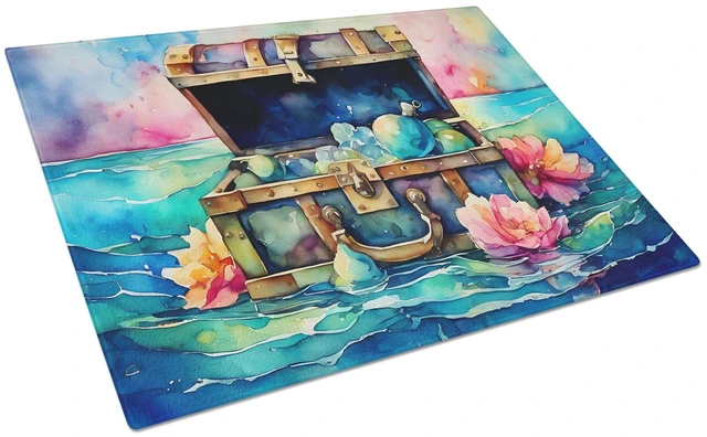Main image of NEW Treasure Chest Glass Cutting Board Decorative Tempered Glass Kitchen Cutting and Serving Board Large Size Chopping Board