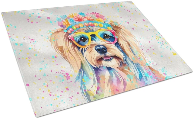 Main image of NEW Yorkshire Terrier Hippie Dawg Glass Cutting Board Decorative Tempered Glass Kitchen Cutting and Serving Board Large Size Cho