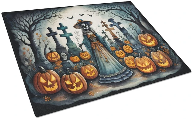 Main image of NEW La Catrina Skeleton Spooky Halloween Glass Cutting Board Decorative Tempered Glass Kitchen Cutting and Serving Board Large S