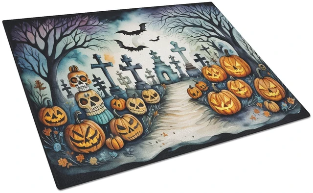 Main image of NEW Day of the Dead Spooky Halloween Glass Cutting Board Decorative Tempered Glass Kitchen Cutting and Serving Board Large Size