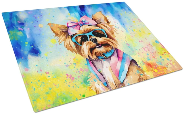 Main image of NEW Yorkshire Terrier Hippie Dawg Glass Cutting Board Decorative Tempered Glass Kitchen Cutting and Serving Board Large Size Cho