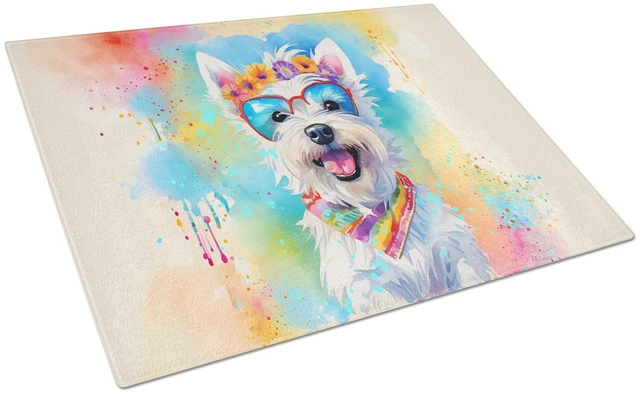 Main image of NEW Westie Hippie Dawg Glass Cutting Board Decorative Tempered Glass Kitchen Cutting and Serving Board Large Size Chopping Board