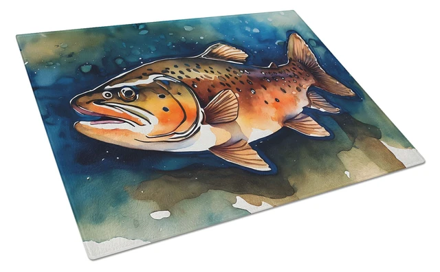 Main image of NEW Brown Trout Glass Cutting Board Decorative Tempered Glass Kitchen Cutting and Serving Board Large Size Chopping Board