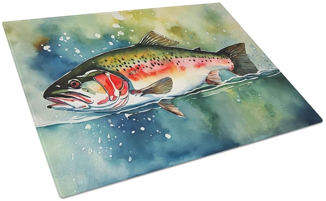 Main image of NEW Trout Glass Cutting Board Decorative Tempered Glass Kitchen Cutting and Serving Board Large Size Chopping Board