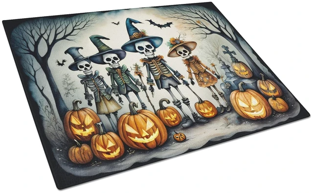 Main image of NEW Calacas Skeletons Spooky Halloween Glass Cutting Board Decorative Tempered Glass Kitchen Cutting and Serving Board Large Siz