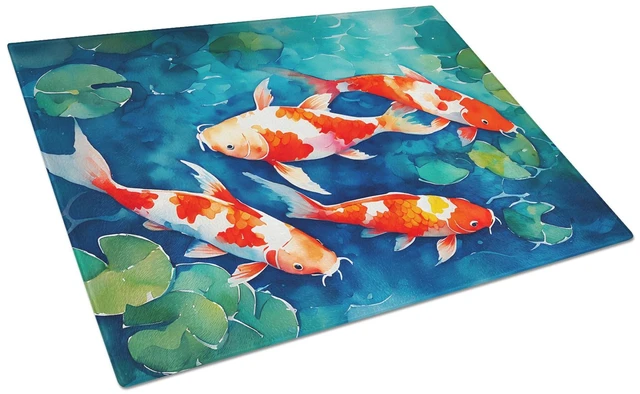 Main image of NEW Koi Fish Glass Cutting Board Decorative Tempered Glass Kitchen Cutting and Serving Board Large Size Chopping Board