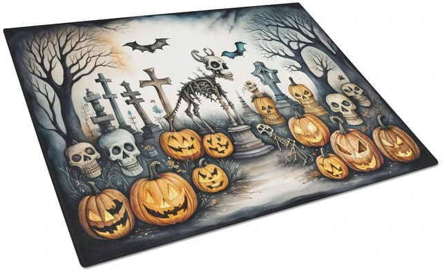 Main image of NEW Pet Cemetery Spooky Halloween Glass Cutting Board Decorative Tempered Glass Kitchen Cutting and Serving Board Large Size Cho