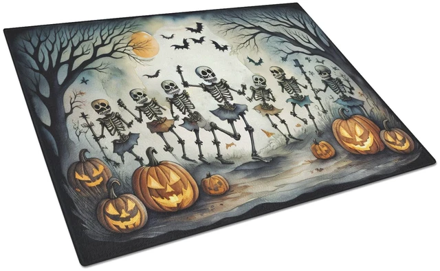 Main image of NEW Dancing Skeletons Spooky Halloween Glass Cutting Board Decorative Tempered Glass Kitchen Cutting and Serving Board Large Siz