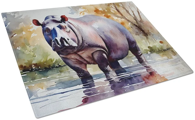 Main image of NEW Hippopotamus Glass Cutting Board Decorative Tempered Glass Kitchen Cutting and Serving Board Large Size Chopping Board