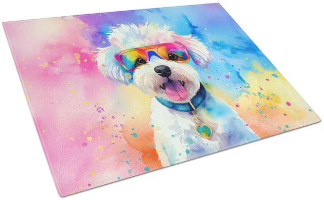 Main image of NEW Bichon Frise Hippie Dawg Glass Cutting Board Decorative Tempered Glass Kitchen Cutting and Serving Board Large Size Chopping