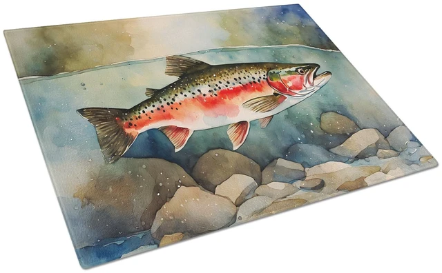 Main image of NEW Trout Glass Cutting Board Decorative Tempered Glass Kitchen Cutting and Serving Board Large Size Chopping Board