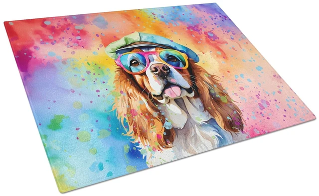 Main image of NEW Cavalier Spaniel Hippie Dawg Glass Cutting Board Decorative Tempered Glass Kitchen Cutting and Serving Board Large Size Chop