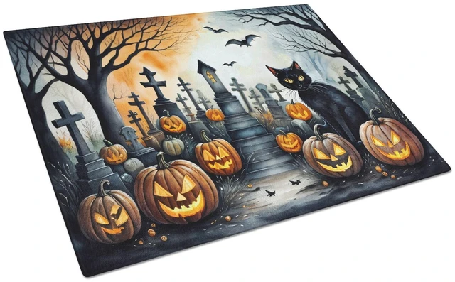 Main image of NEW Black Cat Spooky Halloween Glass Cutting Board Decorative Tempered Glass Kitchen Cutting and Serving Board Large Size Choppi