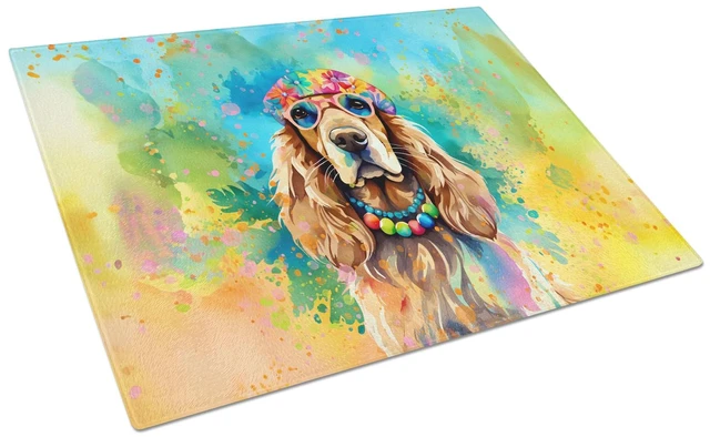Main image of NEW Cocker Spaniel Hippie Dawg Glass Cutting Board Decorative Tempered Glass Kitchen Cutting and Serving Board Large Size Choppi