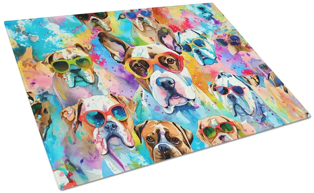 Main image of NEW Boxer Hippie Dawg Glass Cutting Board Decorative Tempered Glass Kitchen Cutting and Serving Board Large Size Chopping Board