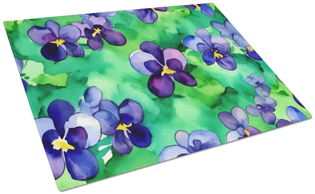 Main image of NEW Wisconsin Wood Violets in Watercolor Glass Cutting Board Decorative Tempered Glass Kitchen Cutting and Serving Board Large S