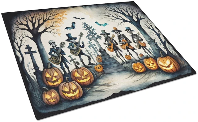 Main image of NEW Mariachi Skeleton Band Spooky Halloween Glass Cutting Board Decorative Tempered Glass Kitchen Cutting and Serving Board Larg