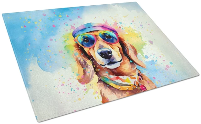 Main image of NEW Dachshund Hippie Dawg Glass Cutting Board Decorative Tempered Glass Kitchen Cutting and Serving Board Large Size Chopping Bo