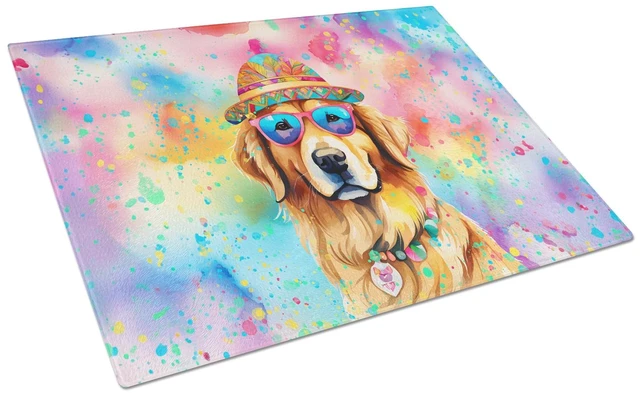 Main image of NEW Golden Retriever Hippie Dawg Glass Cutting Board Decorative Tempered Glass Kitchen Cutting and Serving Board Large Size Chop