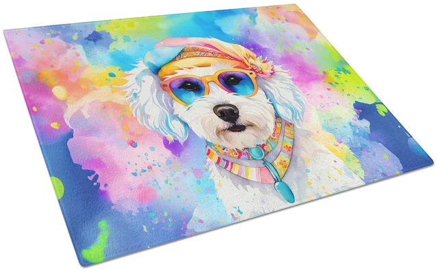 Main image of NEW Bichon Frise Hippie Dawg Glass Cutting Board Decorative Tempered Glass Kitchen Cutting and Serving Board Large Size Chopping