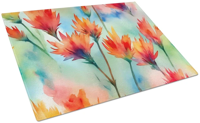 Main image of NEW Wyoming Indian Paintbrush in Watercolor Glass Cutting Board Decorative Tempered Glass Kitchen Cutting and Serving Board Larg