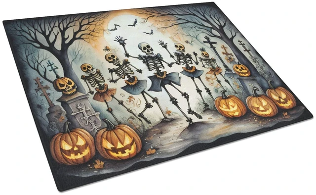 Main image of NEW Dancing Skeletons Spooky Halloween Glass Cutting Board Decorative Tempered Glass Kitchen Cutting and Serving Board Large Siz