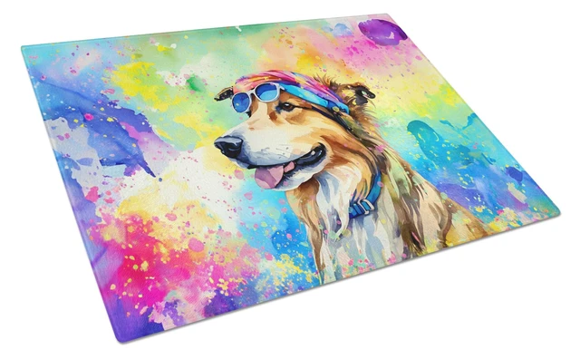 Main image of NEW Collie Hippie Dawg Glass Cutting Board Decorative Tempered Glass Kitchen Cutting and Serving Board Large Size Chopping Board