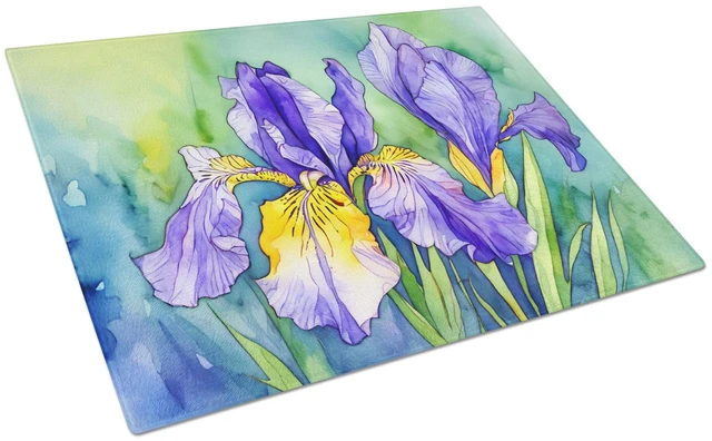 Main image of NEW Tennessee Iris in Watercolor Glass Cutting Board Decorative Tempered Glass Kitchen Cutting and Serving Board Large Size Chop