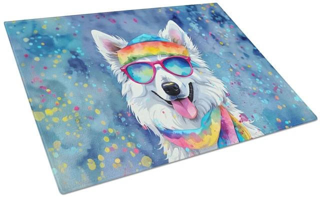 Main image of NEW American Eskimo Hippie Dawg Glass Cutting Board Decorative Tempered Glass Kitchen Cutting and Serving Board Large Size Chopp