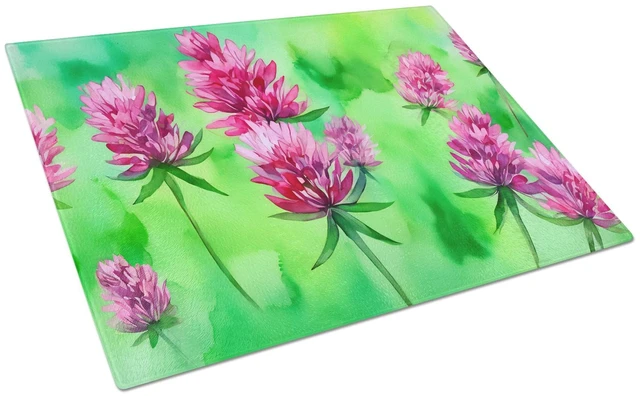 Main image of NEW Vermont Red Clover in Watercolor Glass Cutting Board Decorative Tempered Glass Kitchen Cutting and Serving Board Large Size