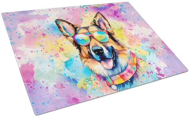 Main image of NEW German Shepherd Hippie Dawg Glass Cutting Board Decorative Tempered Glass Kitchen Cutting and Serving Board Large Size Chopp